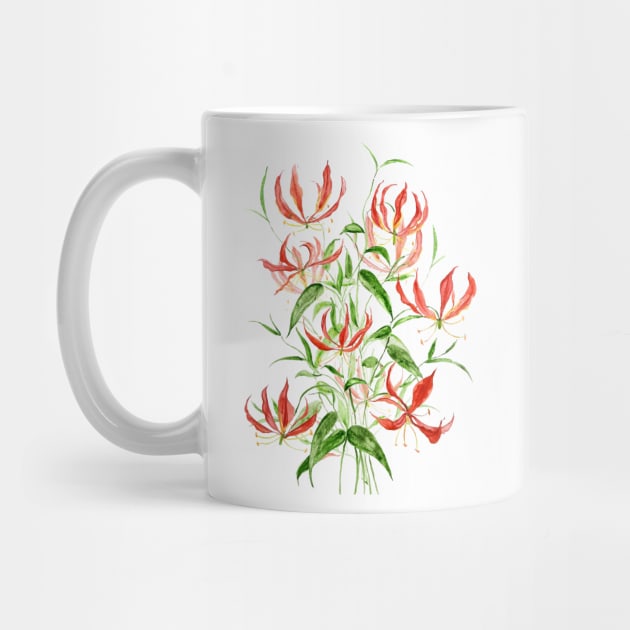 orange red climbing lily watercolor painting by colorandcolor